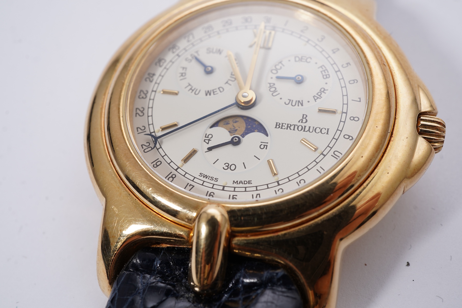 A gentleman's early 2000's 18ct gold Bertolucci Pulchra Calendar Moonphase quartz wrist watch